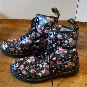 Floral Black Dr Marten Combat Boots
